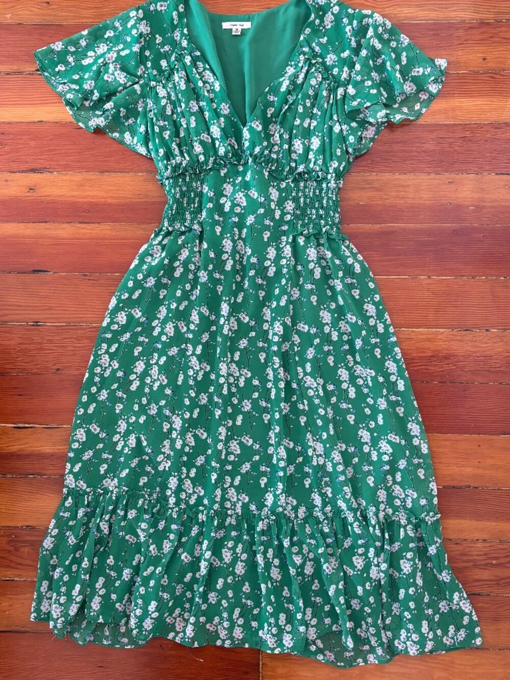Twee Floral Ruffle Flutter Sleeve Midi A-Line Dress Sophie Max Max Studio MEDIUM